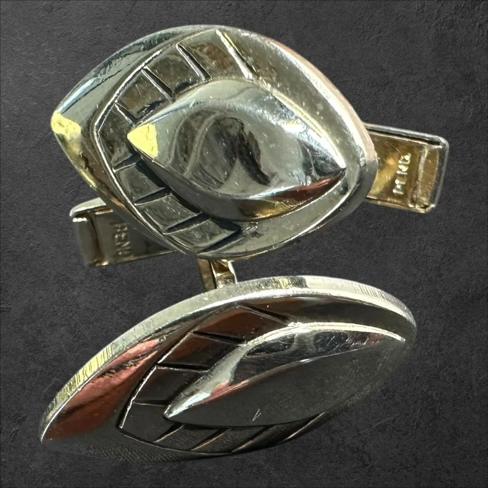 Unmarked Cufflinks‎ Gold Tone Mid Century Modern Eye Abstract Etched Toggle